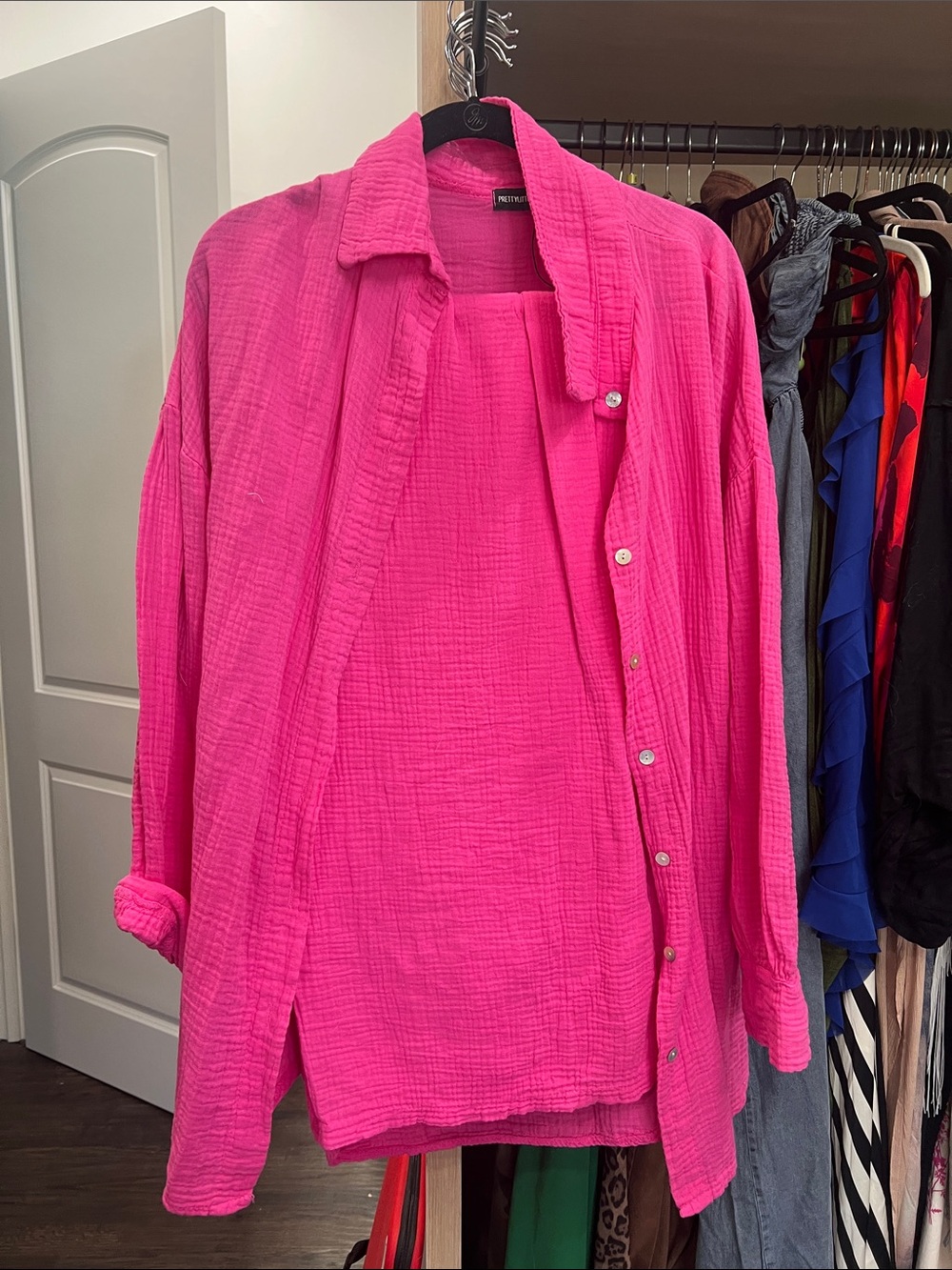 PrettyLittleThing Hot Pink Button-Down Shirt with Tank